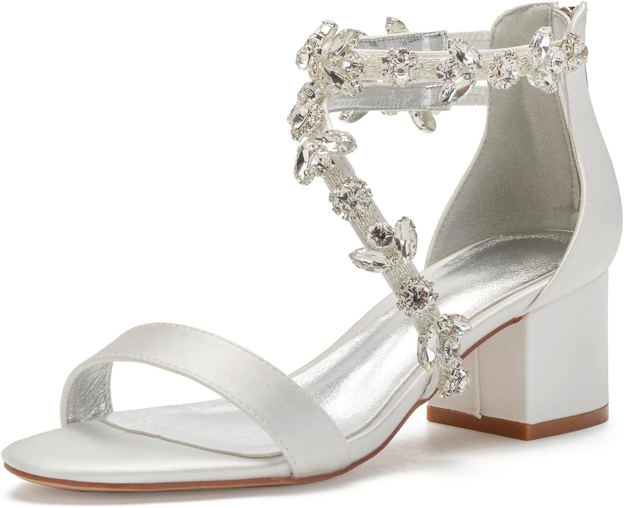2025 New With Box Designer Women's heeled sandals with thick heels and ankle straps, crystal wedding dress shoes, low heeled comfortable high hee