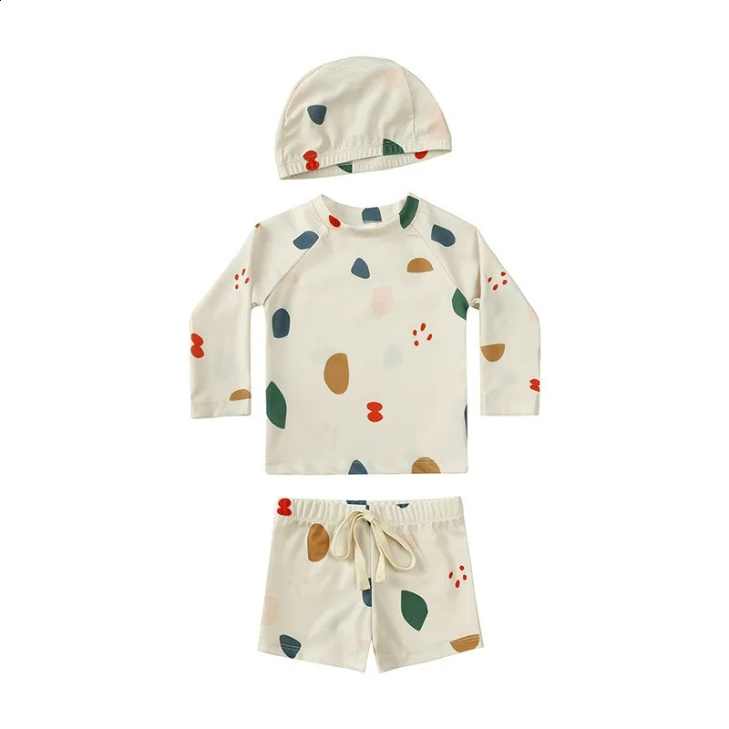 2025 Kids Swimsuit Printed Long Sleeve Girl Boy Swimwear Cartoon Children Two Pieces Bathing Suit Beachwear Monokini 250319