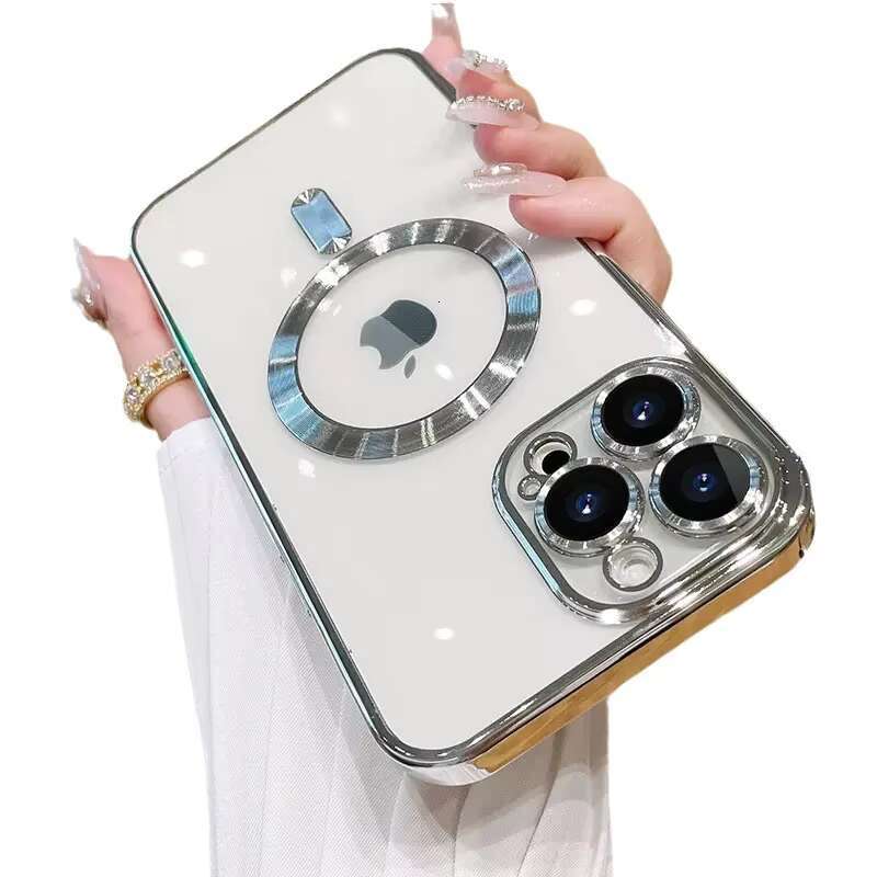 For 16PROMAX Electroplated Transparent Wireless Charging Magnetic Suction Tail Phone case iphone 14promax Silicone Soft 15