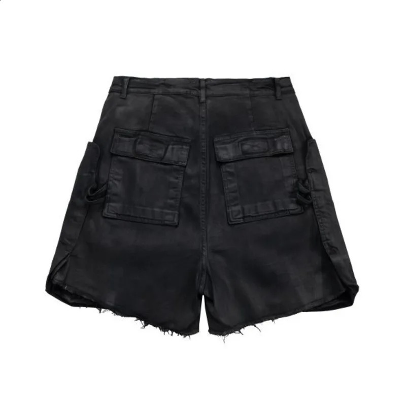 PFNW American retro thick edged denim shorts with worn mouse effect wax groove n black knee length pants 2025 28W6074 250319