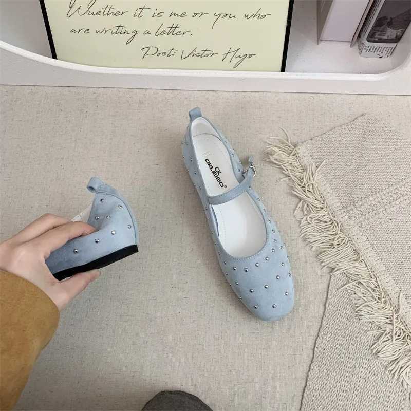 Blue Apartment Mary Janes Womens Shoes Spring and Autumn Casual Buckle Loafers Elegant Bow Ballet Womens ShoesXJ250319