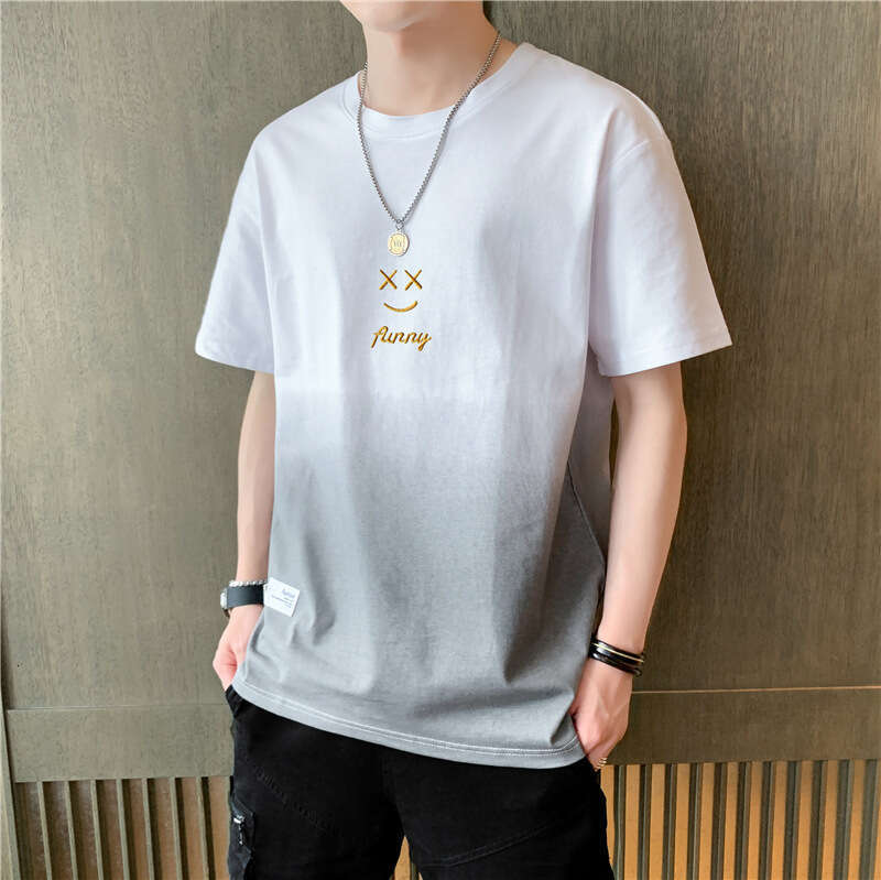 Short T-shirt trendy brand gradient smiling face, half sleeved versatile t-shirt for men's thin summer clothing