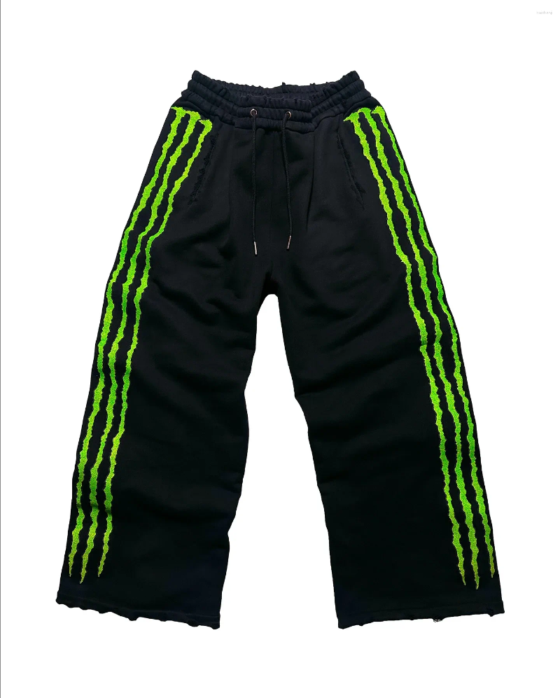 Men's Pants Claw Triple Stripe Fluorescence Sweatpants Y2K Streetwear Hip Hop Personality Glow Casual Cotton Drawstring Joggers 1