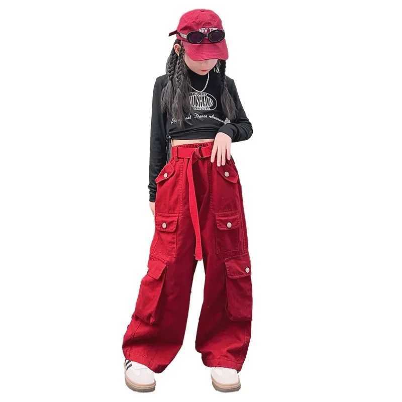 Teen Girls Cargo Pants Loose Casual Fashion Children Trousers Pockets Design Trendy Cool Streetwear Kids Pants 6 8 10 12 14 YearT250318