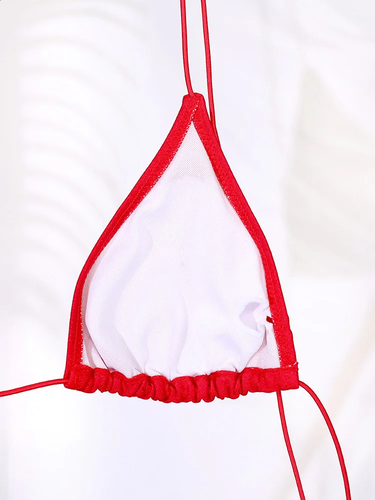 Sexy Triangle Mini Bikini Set Micro Thongs Red Swimsuit Women Bathing Suit Bandage Beachwear Print Swimwear Thong 250311
