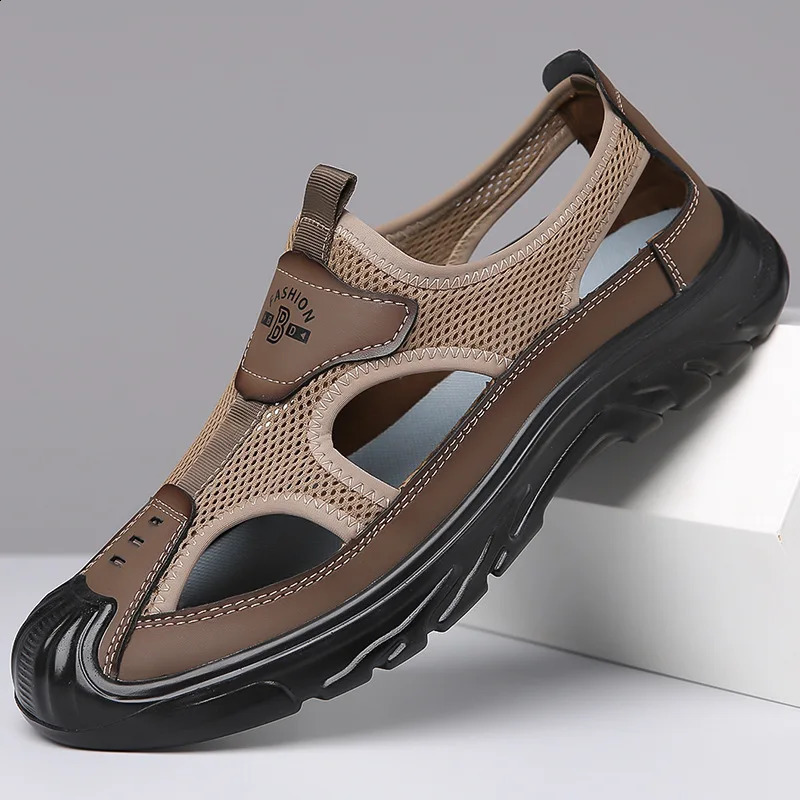 Summer Breathable Mens Bag Head Sandals Hollow Mesh Hole Shoes Outdoor Non-slip Lightweight Sports Leisure Beach Shoes 250317