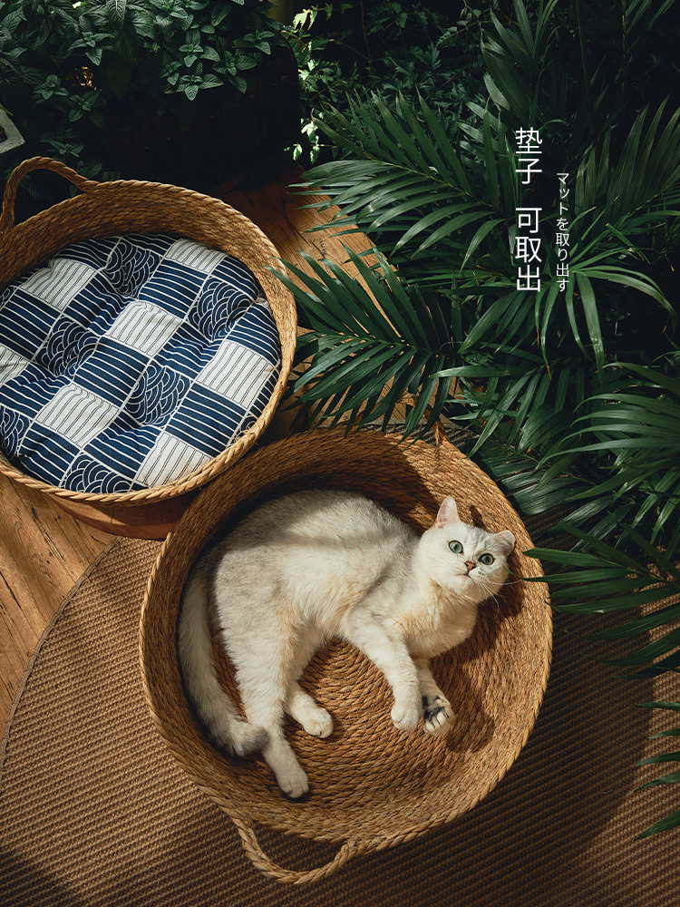 Cat Beds Furniture Pure Manual Rattan Woven Nest Four Seasons General Dandelion Cool Bed Scratch Board Pet Products - view 6
