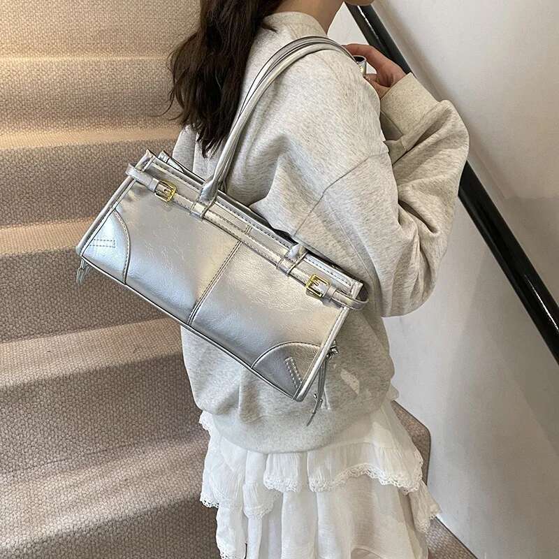 LEFTSIDE Small Short Handle PU Leather Tote Bags For Women 2025 Y2k Ladies Shoulder Bag Females Retro Simple Handbags And Purses