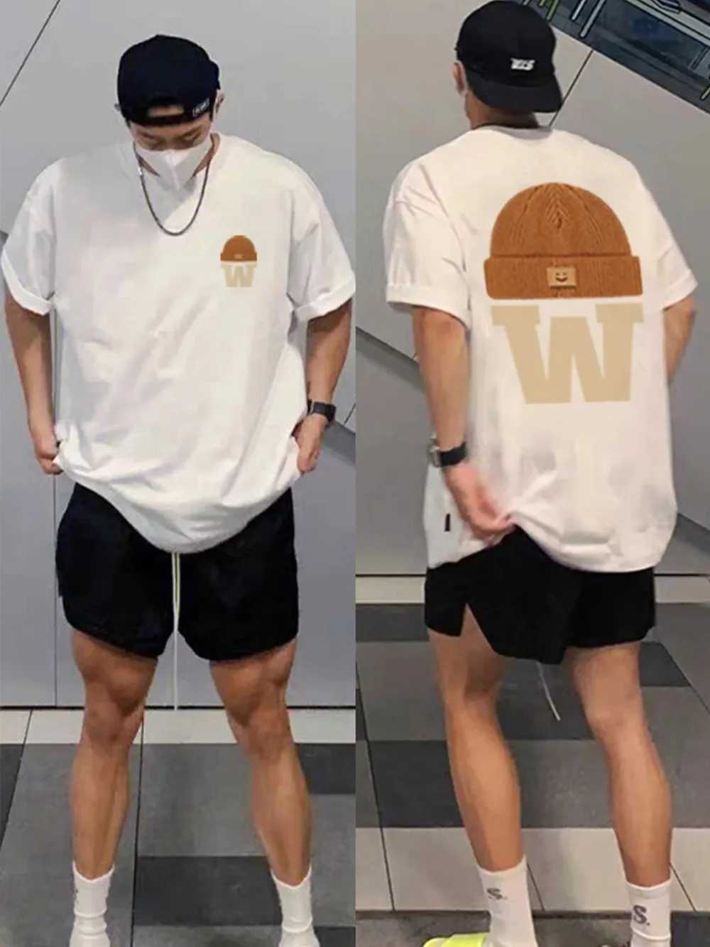 Summer fashion heavyweight retro mens English letter 100% pure cotton printed round neck high-quality casual fitness street T-shirtT250318