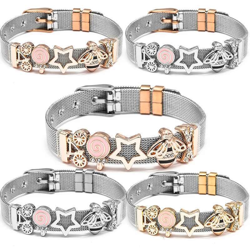10mm Stainless Steel Mesh Bracelets Original Bicycle Star Beads Charm Keeper Bracelets Bangles For Women Men Boy Jewelry Gift