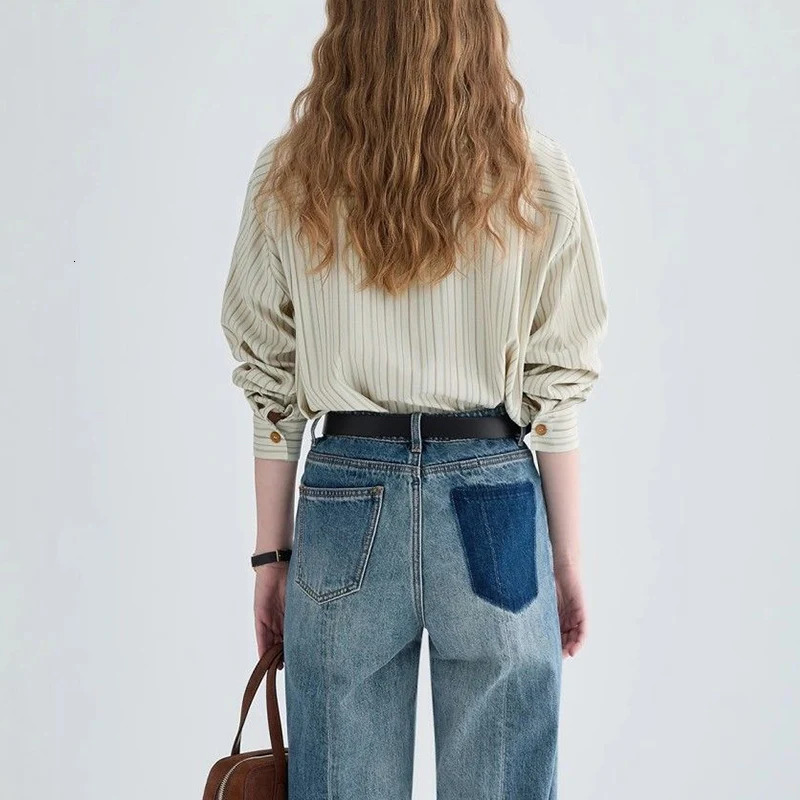 Spring/Autumn Vintage Loose Striped High Quality Long Sleeve Shirt Original Casual Elegant Fashion Womens Top 250318