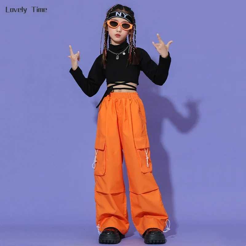 Girl Hip Hop Color Crop Top Products Pants Childrens Sports Shirts Joggers Childrens Street Clothing Jazz K-pop Street Dance Costume SetT250318