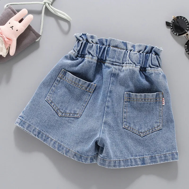 Summer Girls Denim Shorts Korean Fashion Childrens Pleated Jeans 4-12Years Teens Girls Short Jeans Pearl Decoration 250319