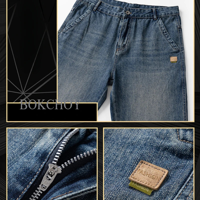 2025 Spring Summer Casual Washed Cotton Microtapered Jeans for Men Clothing Loose Drawstring Pants ZG2528 250312