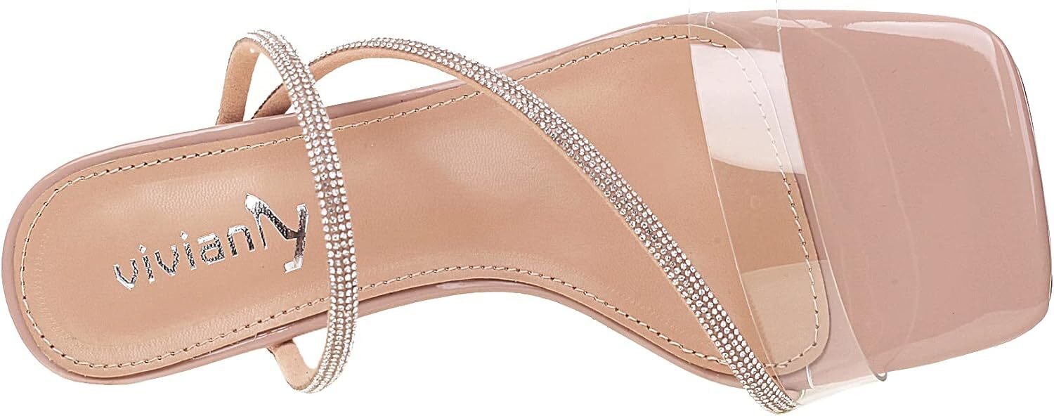 2025 New Designer sandals Women's square toe transparent rhinestone lace up high-heeled sandals transparent thick heel slippers wedding dress
