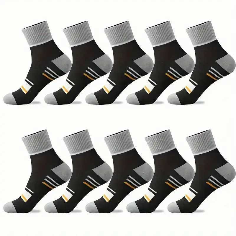 10 Pairs Men Color Blocked Mid Tube Socks Fashionable Stripes Sweat Absorbing Breathable Soft Comfortable Casual Neutral Socks X250319
