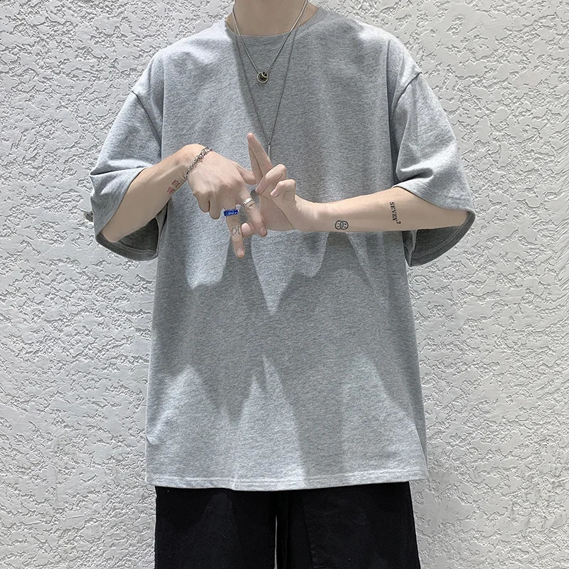 Oversized Summer Short Sleeve Mens T Shirt Fashion Solid Loose O-Neck T Shirts Mens Cotton Hip Hop Streetwear Top Tees 5XL 250319
