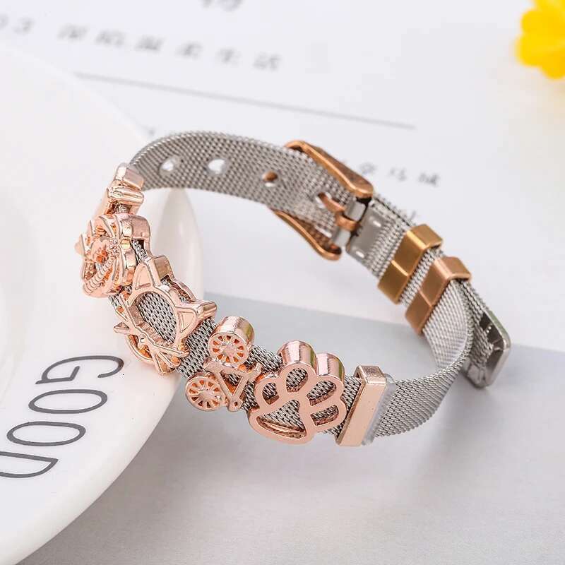 High Quality Stainless Steel Mesh Bracelet With Crystal Cartoon Dog Claw Charms Fine Bracelets Set For Women Kids Gift