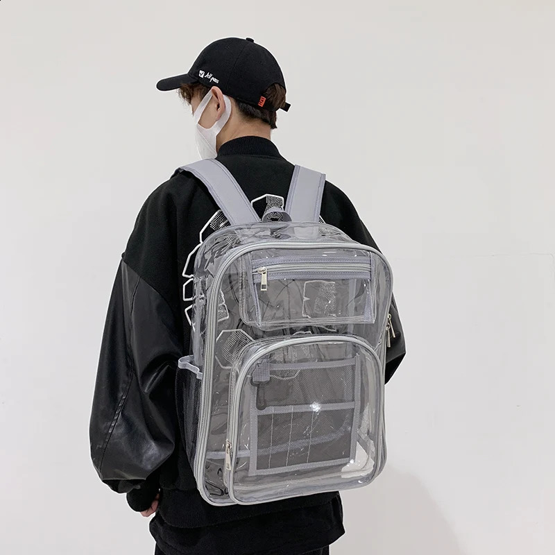 Backpack Waterproof Transparent School Bag Girl Large Capacity Backpack Solid Clear Backpack Men Fashion Transparent Plastic Bag 250314