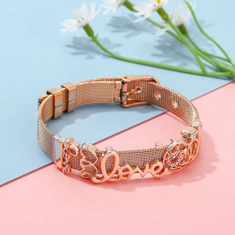 10mm Love Heart Beads Charm Bracelets DIY Stainless Steel Mesh Keeper Bracelets Bangle Pulseras Mujer For Women Men Jewelry Gift