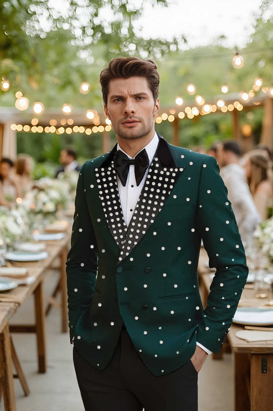 Handsome Beads Groom Wedding Wear Classic Fit Double Breasted Mens Party Banquet Birthday Pants Suits 2 Pieces Customized