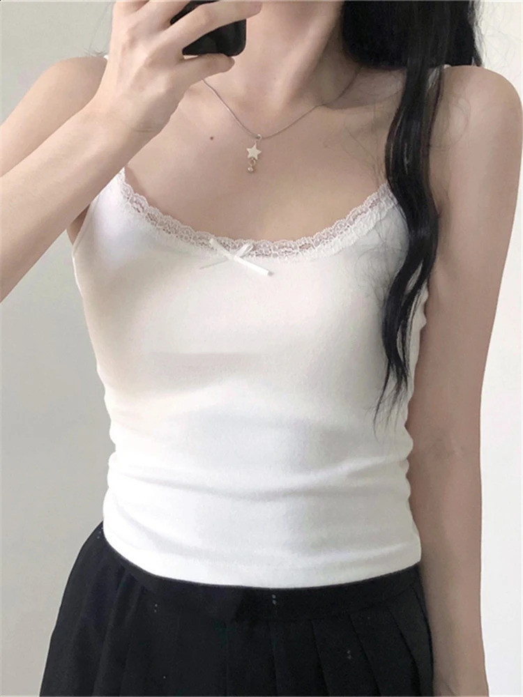 Colorfaith V9516ZS 2024 lace bow pink bottom bra filled elastic vest womens springsummer and Camis crop short top 250319