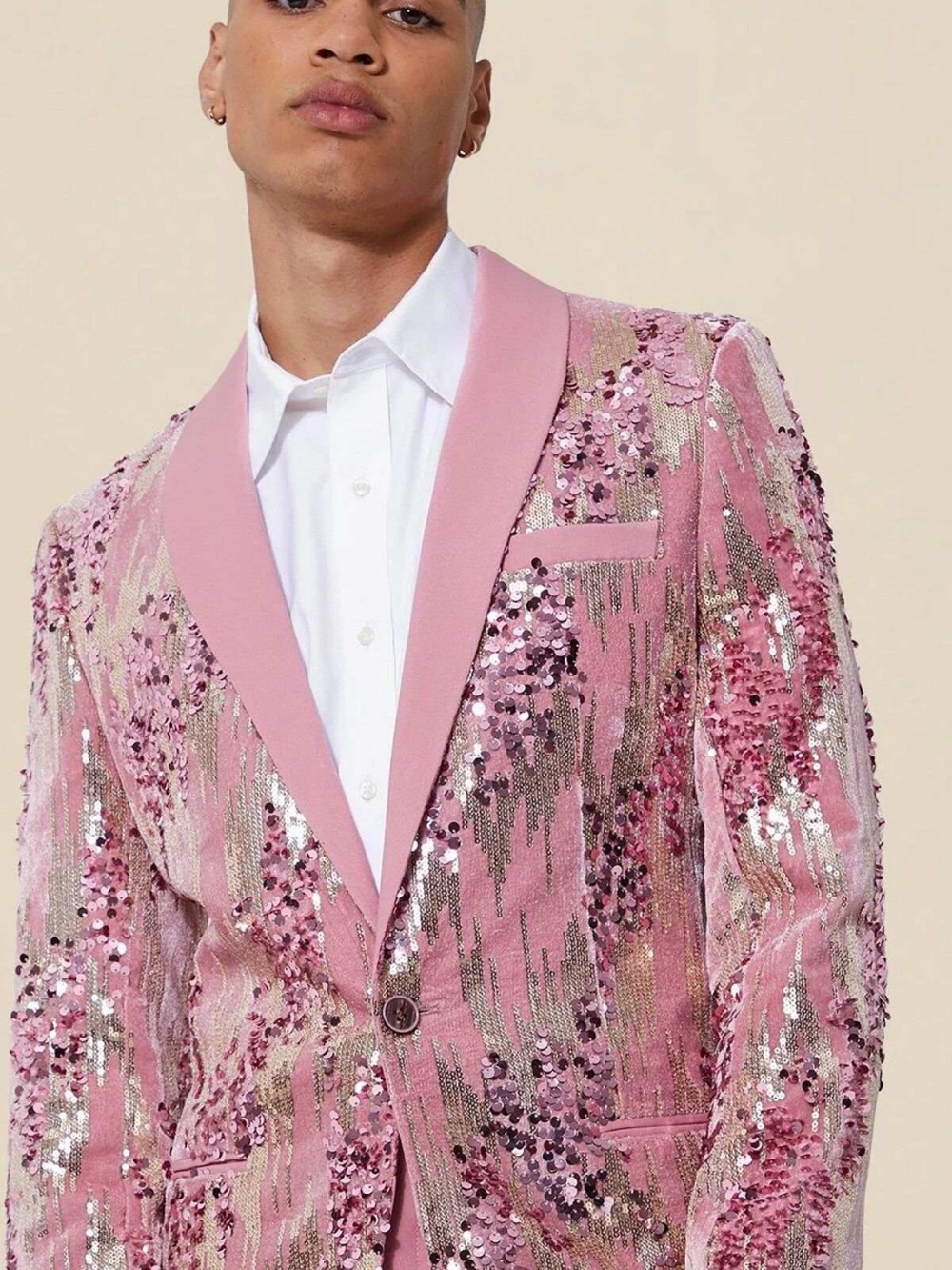 Cool Wedding Tuxedos One Button Sequins Casual Men Suit Shawl Lapel 2 Piece Set Jacket Pants Groom Business Blazers Customized