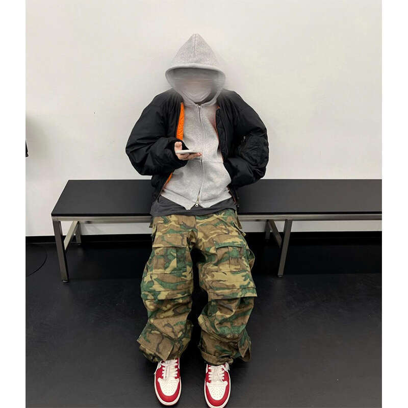 VIBE American camouflage multi pocket tactical paratrooper functional straight tube workwear pants men's trendy brand