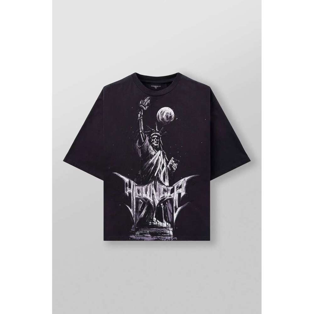 Men's oversized short sleeved T-shirt, retro American style, street hip-hop, loose fit, outdoor, sports, fitness