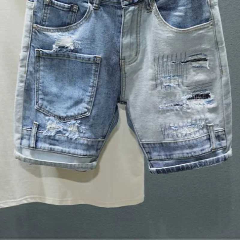 Mens denim shorts patchwork mens shorts open collar straight Harajuku original hip-hop denim bag Korean summer fashion W250319