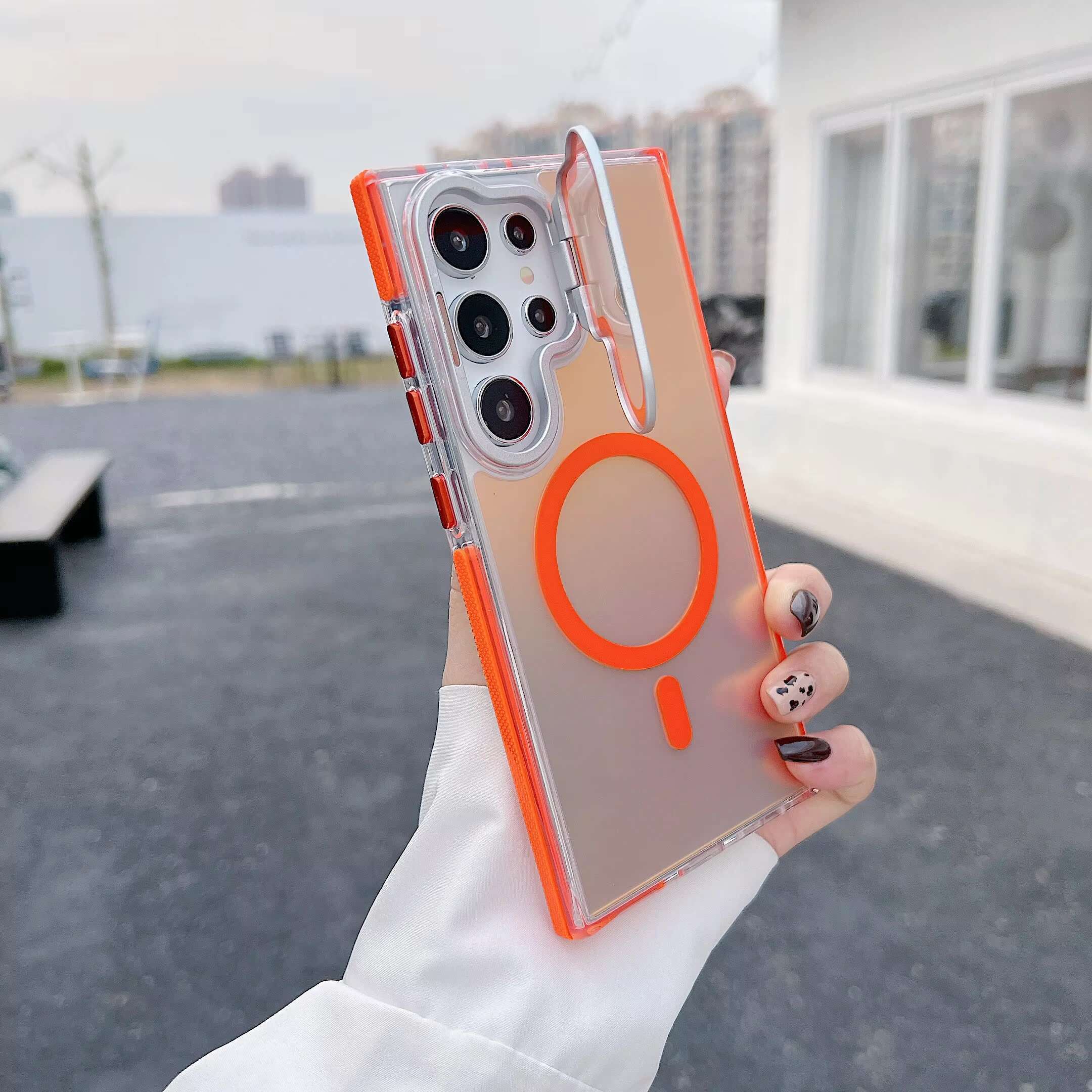 For Samsung S24 Ultra S24+ and Other Series Chameleon Design Wireless Charge Magnetic Shockproof Phone Case With Camera Stand