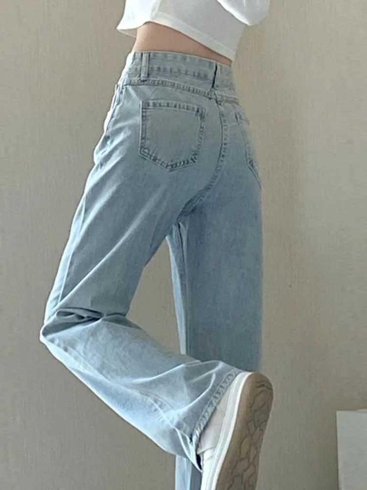 Spring and summer new high waisted ultra-thin jeans suitable for women niche casual loose thin bottom pants wide leg pants fashionable pantsT250319