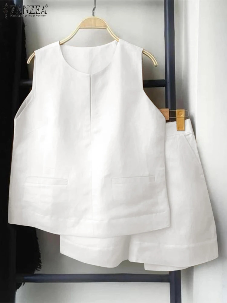 Casual Loose Sleeveless Tank and Shorts ZANZEA Women Summer 2pcs Short Sets Fashion Solid Tracksuit Sexy Pocket Matching Suits 250318