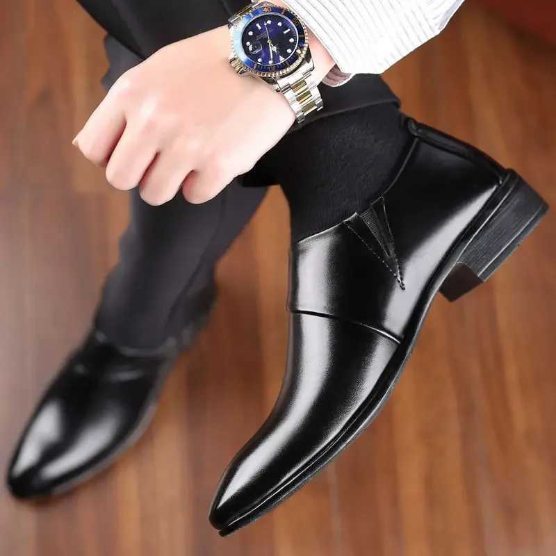 Leather casual mens social shoes official dress shoes mens business gentlemen 2024 style cheap cleaning low-priced set officeXJ250319