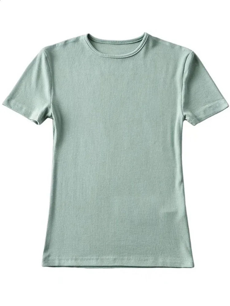Casual Summer Woman Skinny Fit T-shirt Tight Short-Sleeve O-neck Tee Basic Solid Crop Tops T Shirt 250319