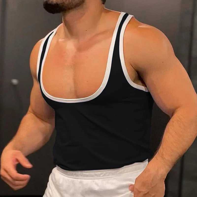 Summer mens tight fitting fitness vest casual fashion sleeveless sportswear fashionable decal fitness vest S-2XLT250318