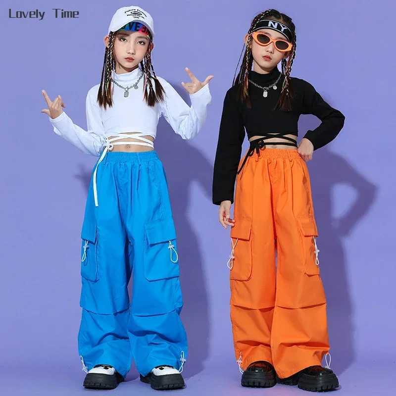 Girl Hip Hop Color Crop Top Products Pants Childrens Sports Shirts Joggers Childrens Street Clothing Jazz K-pop Street Dance Costume SetT250318