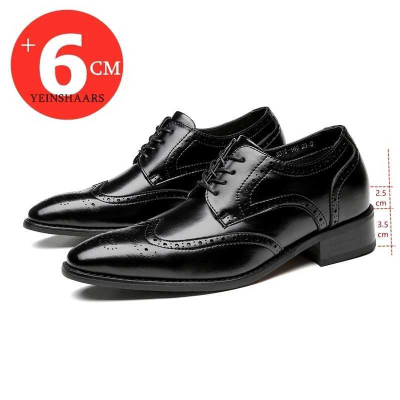 High quality genuine leather Brogue mens elevator shoes 6CM height increase Oxford mens formal dress business office weddingXJ250319