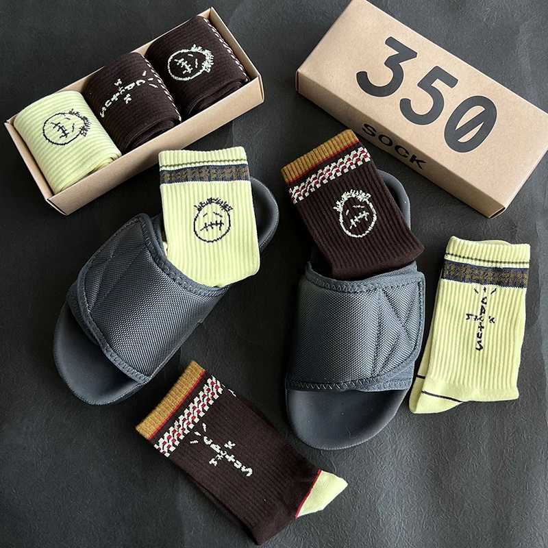 Mens SOCKS 3 Pair/Box SOCKS Cotton Sport Hip Hop Basketball Skateboard Brown /Yellow Sockken Mens Gift X250319
