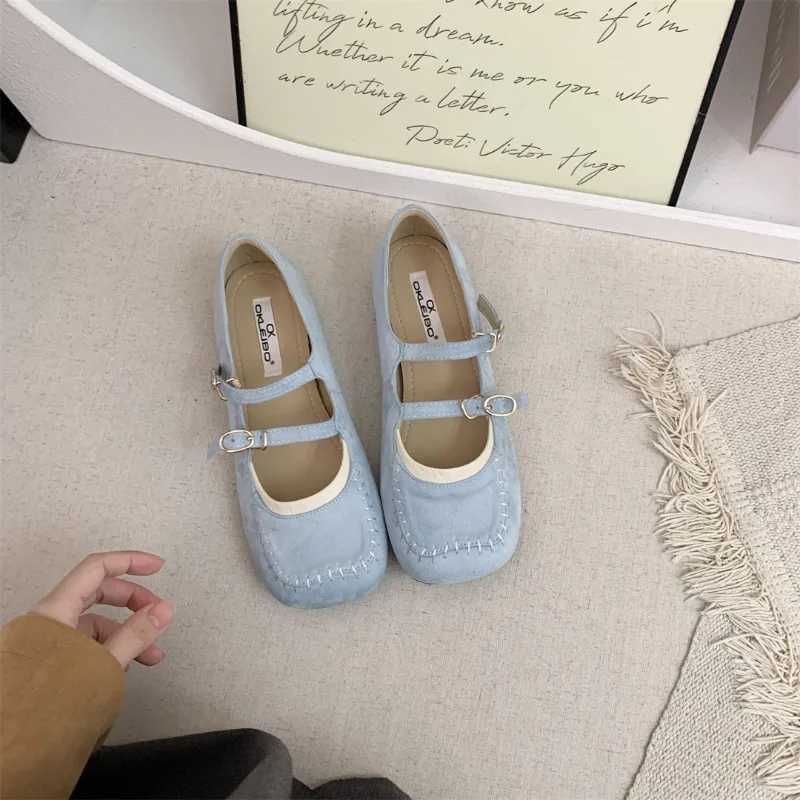 Blue Apartment Mary Janes Womens Shoes Spring and Autumn Casual Buckle Loafers Elegant Bow Ballet Womens ShoesXJ250319