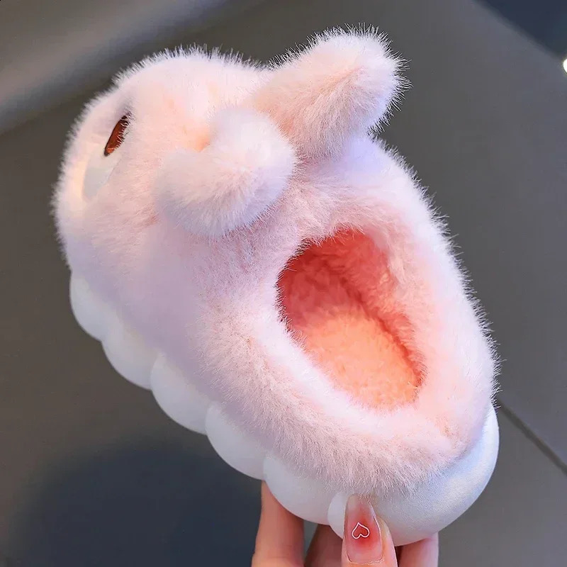 winter cute big eyed rabbit childrens waterproof warm non slip and fluffy slide suitable for girls boys children indoor cotton shoes 250318