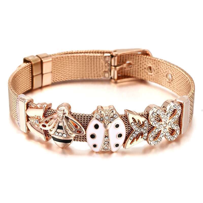 10Mm Crystal Bees Butterfly Beads Charm Bracelets DIY Stainless Steel Mesh Bracelet Pulseras Mujer For Women Men Jewelry Gift