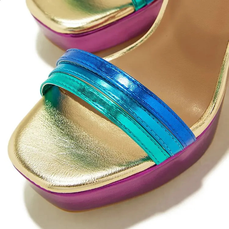 Multicolor Platform Sandals Women Square Toe Chunky Heel Ankle Strap Shoes Slingback Buckle Hollow Summer Sexy Casual Shoes 250314