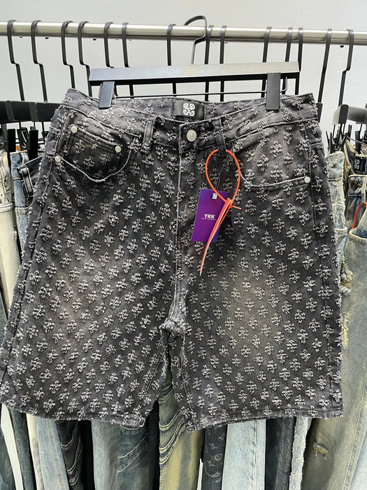 Summer Men Distressed Short Jeans Vintage Jacquard Straight Leg Mens Denim Shorts Pants 250317