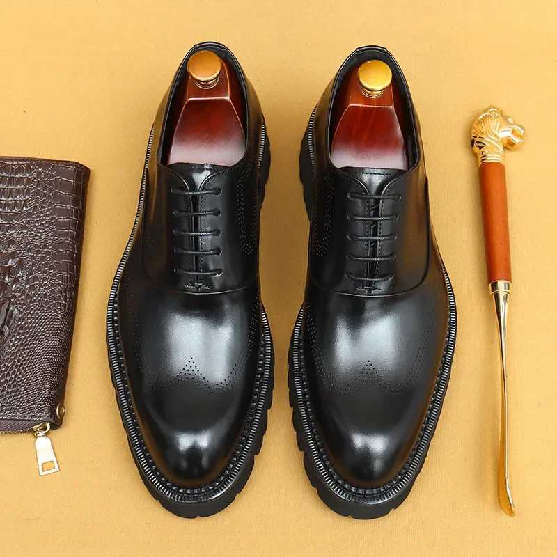 4cm mens dress shoes luxury genuine leather handmade British style elegant high-quality black wedding shoesXJ250319