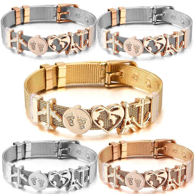 Hot Sale 10mm Aircraft Tower Beads Charm Bracelets DIY Stainless Steel Mesh Keeper Bracelets Mujer For Women Men Jewelry Gift