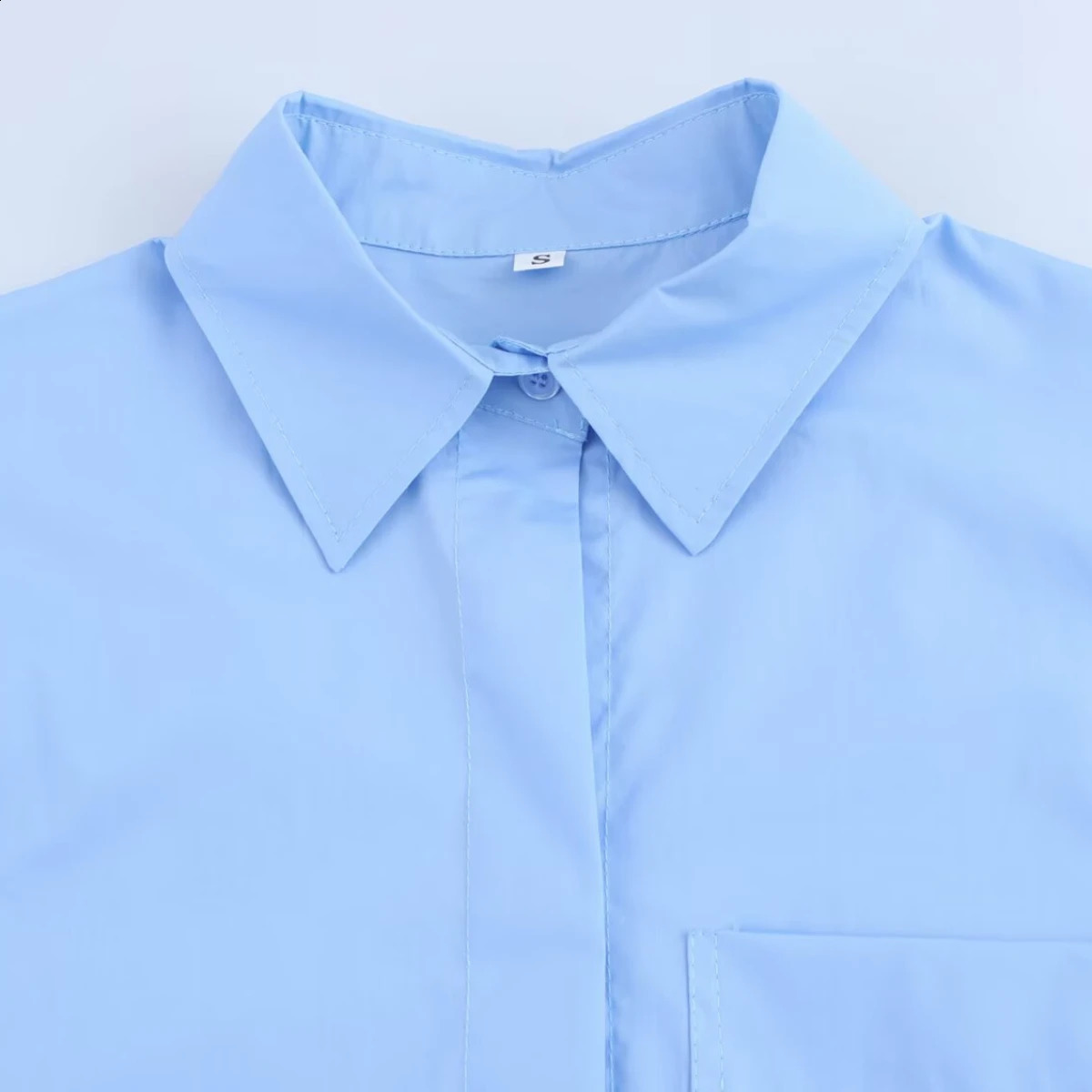 ZBZA Womens Poplin Pocket Shirt Flip Collar Long Sleeve Hidden Single breasted Wide Matsushita Top SpringSummer Casual Chic 250319