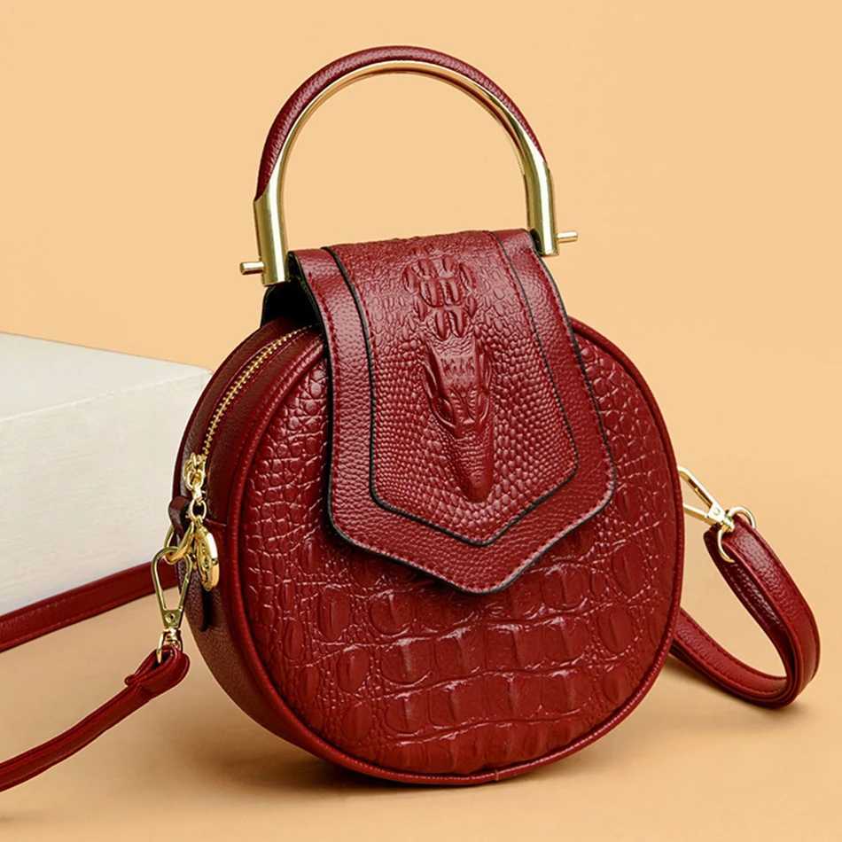 New Arrival Circular Crocodile pattern womens handbag brand leather womens handbag wallet fAshionable small womens shoulder bag T250318