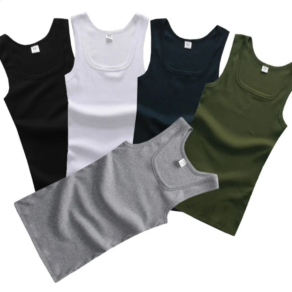 Summer Plus Size Male Clothes Tank Tops 100% Pure Cotton Sleeveless Fitness T-shirt Elastic Bodybuilding Vest For Men Women 250319