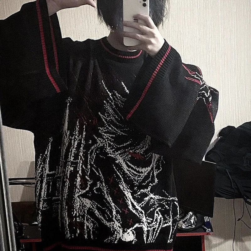 Dark wind autumn and winter street personality Gothic dark loose long sweater Y2K clothing INS 250318